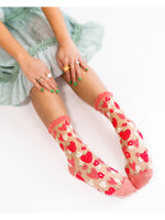 Shop Sock Candy Sock Candy Strawberry Daisy Ruffle Sheer Crew Sock as seen on Chrissy Teigen online at Spoiled Brat