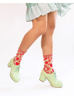 Shop Sock Candy Sock Candy Strawberry Daisy Ruffle Sheer Crew Sock as seen on Chrissy Teigen online at Spoiled Brat