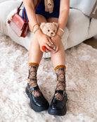 Sock Candy Teddy Bear Ruffle Black Sheer Crew Sock Socks by Sock Candy as seen on celebrities