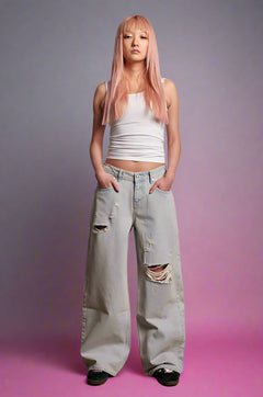 The Ragged Priest Pink Wash Distressed Release Jeans Boyfriend Jeans by The Ragged Priest as seen on celebrities
