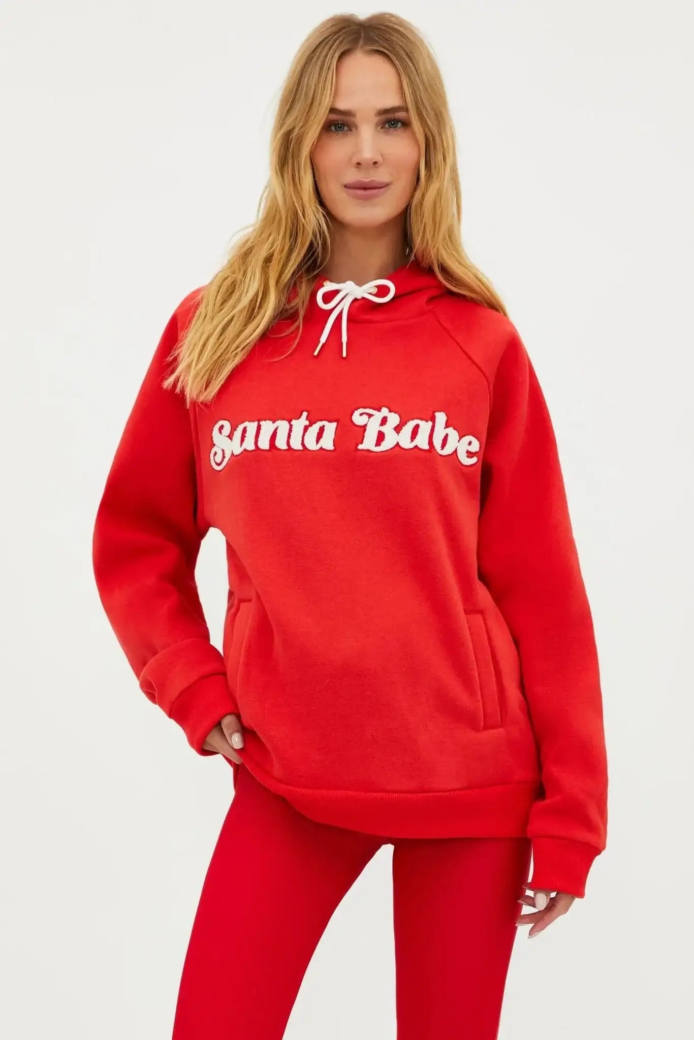 Shop Beach Riot Beach Riot Alissa Santa Babe Hooded Sweater as seen on Una Healy Sweater for women – premium loungewear and festival fashion at Spoiled Brat