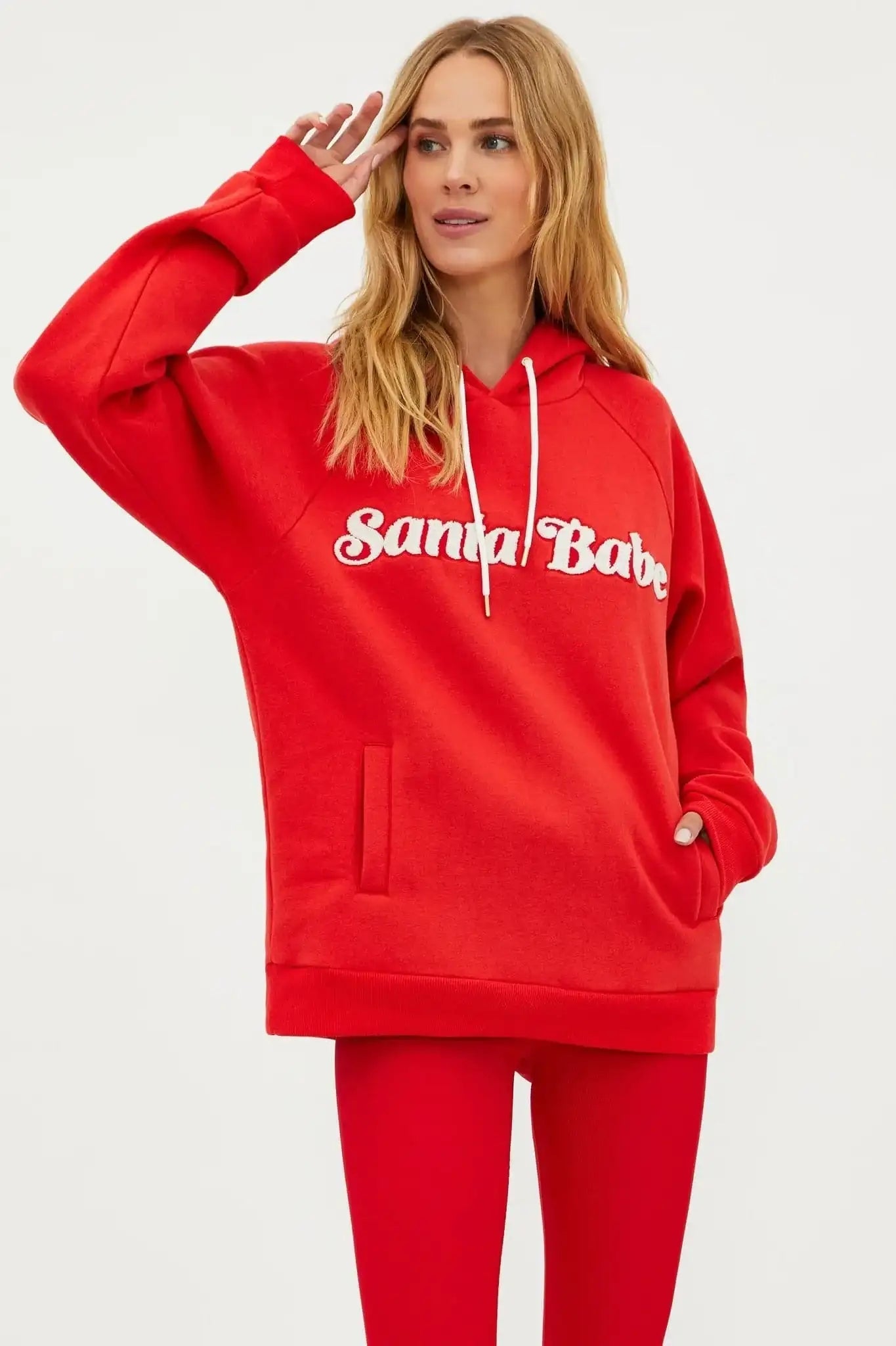Shop Beach Riot Beach Riot Alissa Santa Babe Hooded Sweater as seen on Una Healy Sweater for women – premium loungewear and festival fashion at Spoiled Brat