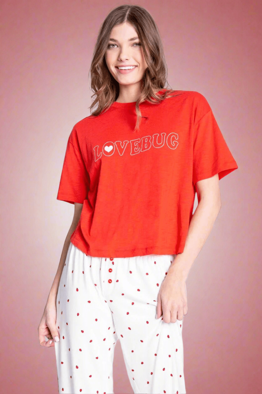 Shop PJ Salvage PJ Salvage Lovebug Red Cotton T-Shirt Pyjamas for women – premium loungewear and festival fashion at Spoiled Brat
