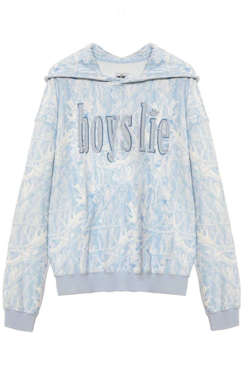 Shop Boys Lie Boys Lie Blue Manhunt Racer Hoodie as seen on Olivia Attwood Hooded Sweatshirt for women – premium loungewear and festival fashion at Spoiled Brat