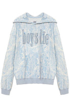 Shop Boys Lie Boys Lie Blue Manhunt Racer Hoodie as seen on Olivia Attwood Hooded Sweatshirt for women – premium loungewear and festival fashion at Spoiled Brat