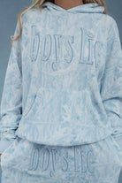 Shop Boys Lie Boys Lie Blue Manhunt Racer Hoodie as seen on Olivia Attwood Hooded Sweatshirt for women – premium loungewear and festival fashion at Spoiled Brat