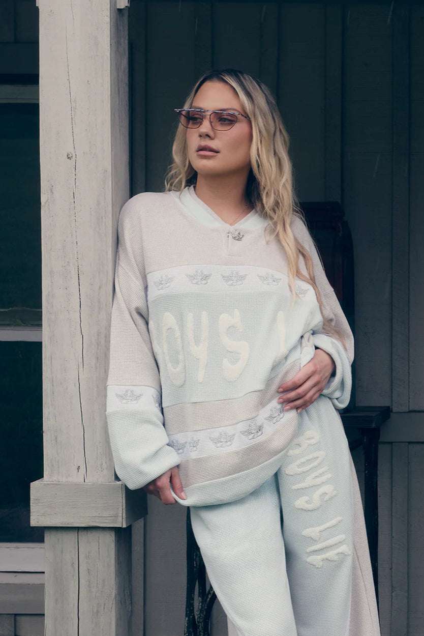 Shop Boys Lie Boys Lie Blue Private School Rider Crewneck Sweater for women – premium loungewear and festival fashion at Spoiled Brat