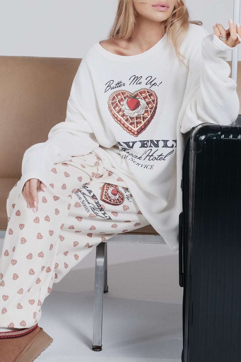 Shop Boys Lie Boys Lie Heavenly Room Service PJ Printed Kimmy Pants as seen on Megan Fox Jogger Bottoms for women – premium loungewear and festival fashion at Spoiled Brat