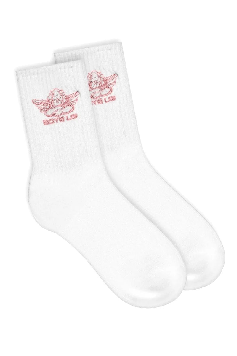 Shop Boys Lie Boys Lie Pink Logo Socks Socks for women – premium loungewear and festival fashion at Spoiled Brat