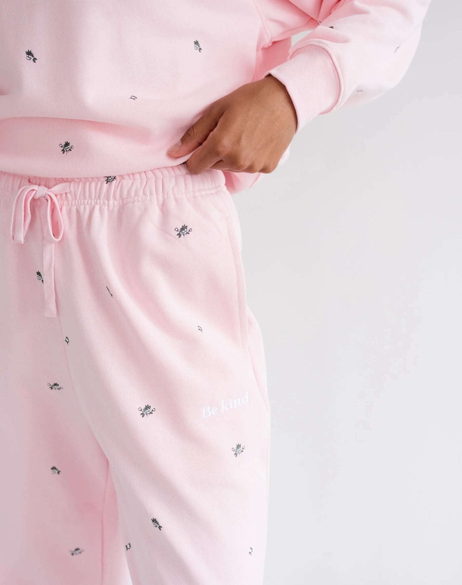 Shop Brunette The Label Brunette The Label "Be Kind" All Over Floral Oversized Joggers Sweatpants for women – premium loungewear and festival fashion at Spoiled Brat