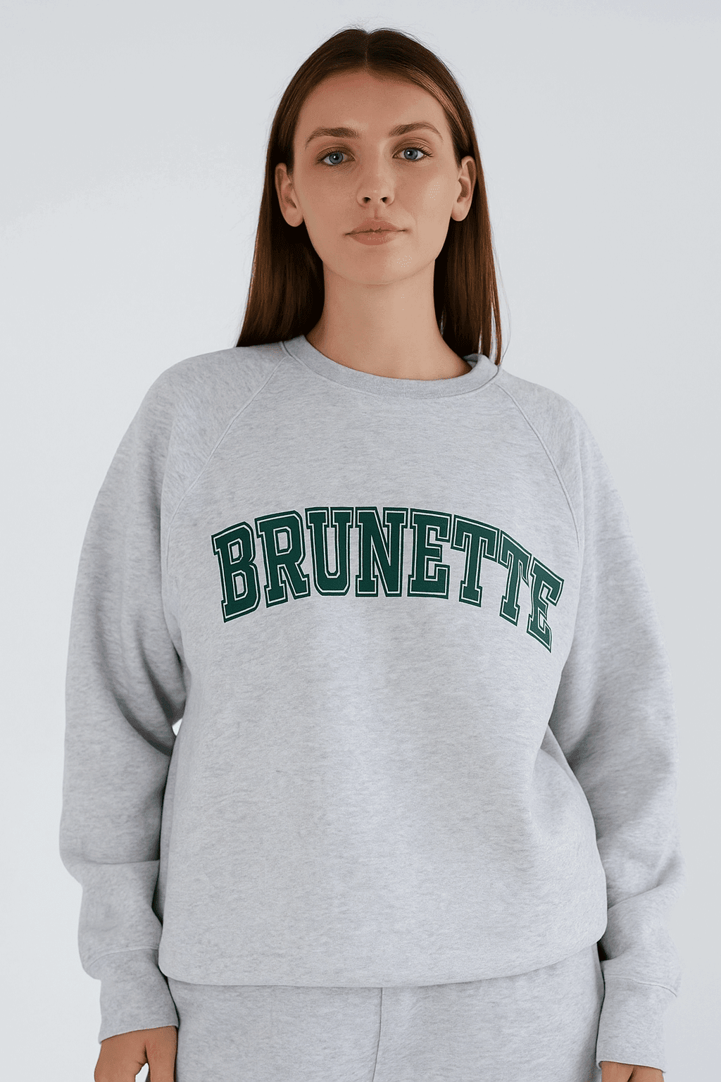 Shop Brunette The Label Brunette The Label "Brunette" Grey Varsity Hair Colour Not Your Boyfriend's Crew Sweater for women – premium loungewear and festival fashion at Spoiled Brat