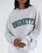 Shop Brunette The Label Brunette The Label "Brunette" Grey Varsity Hair Colour Not Your Boyfriend's Crew Sweater for women – premium loungewear and festival fashion at Spoiled Brat