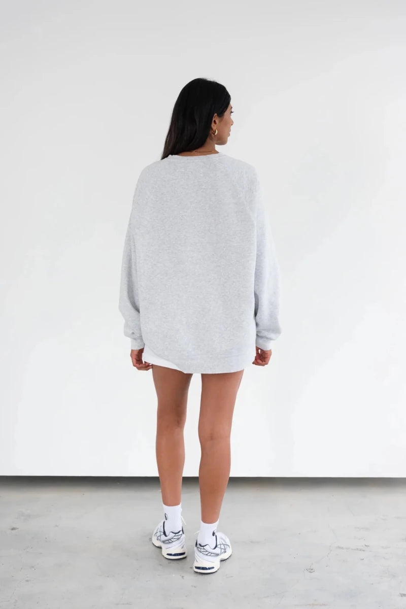 Shop Brunette The Label Brunette The Label "Brunette" Grey Varsity Hair Colour Not Your Boyfriend's Crew Sweater for women – premium loungewear and festival fashion at Spoiled Brat
