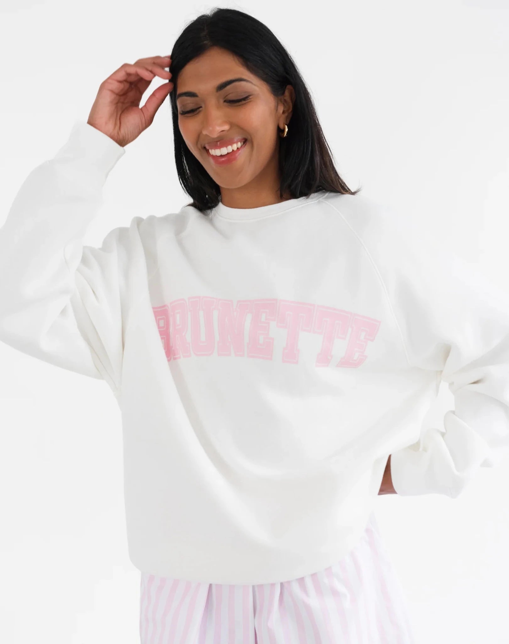 Brunette The Label "Brunette" Varsity Hair Colour Not Your Boyfriend's Crew Sweater by Brunette The Label – Sweater – Pink | Spoiled Brat UK