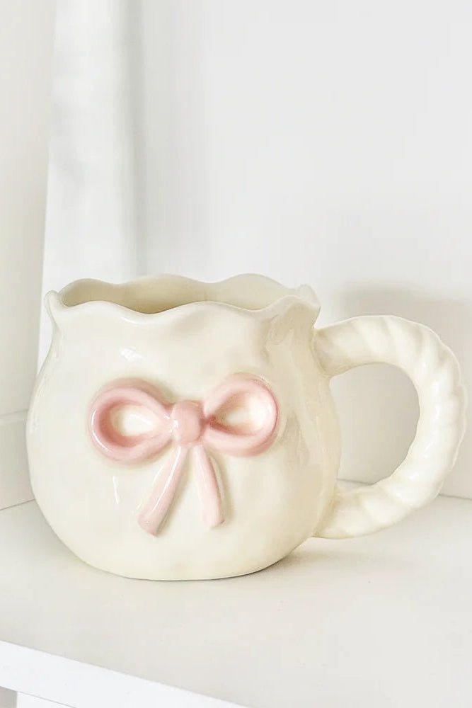 Shop Coconut Lane Coconut Lane Pink Bow Mug Mug for women – premium loungewear and festival fashion at Spoiled Brat