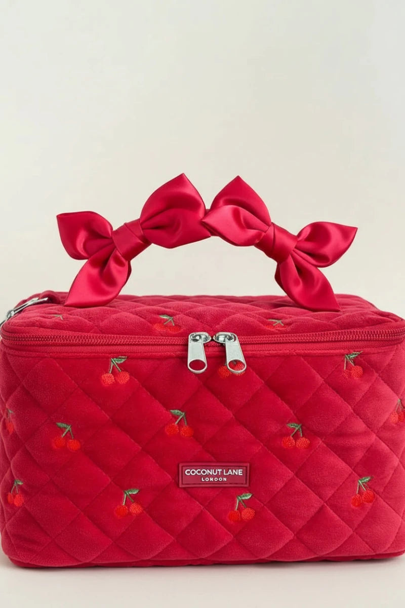Shop Coconut Lane Coconut Lane Travel Vanity Case in Cherry Velvet Cosmetic Case for women – premium loungewear and festival fashion at Spoiled Brat