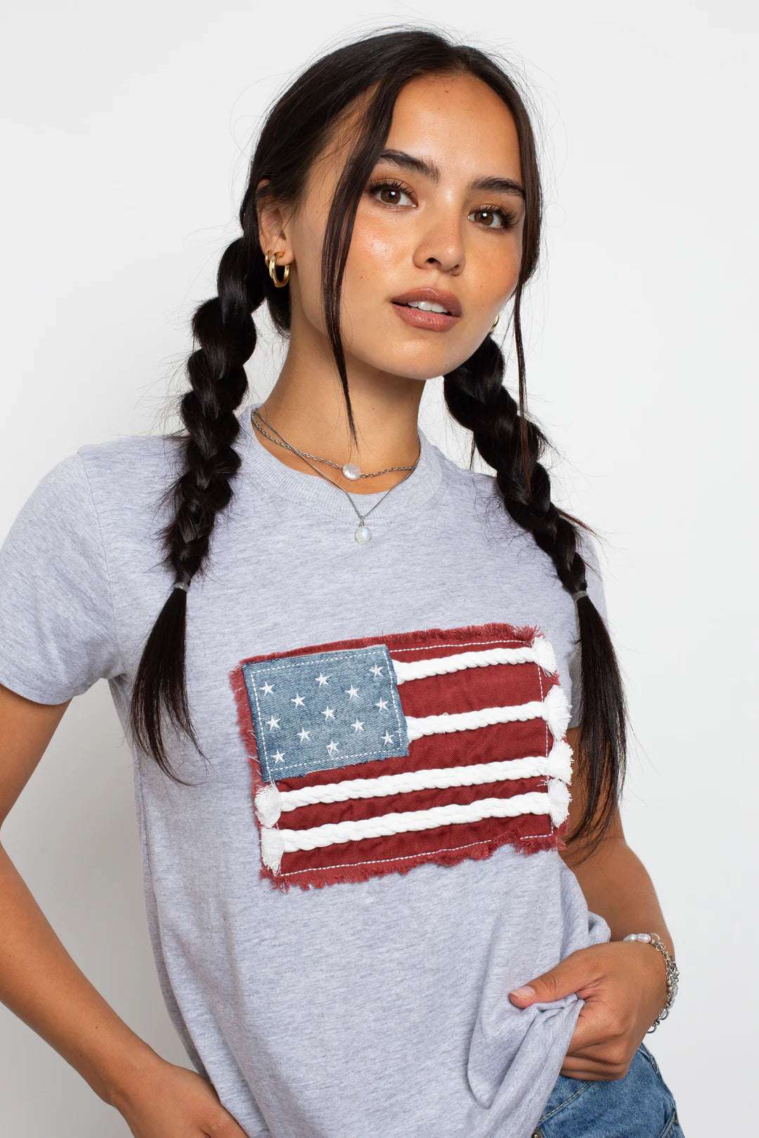 Shop Daisy Street Daisy Street Applique USA Flag T-Shirt T-Shirt for women – premium loungewear and festival fashion at Spoiled Brat