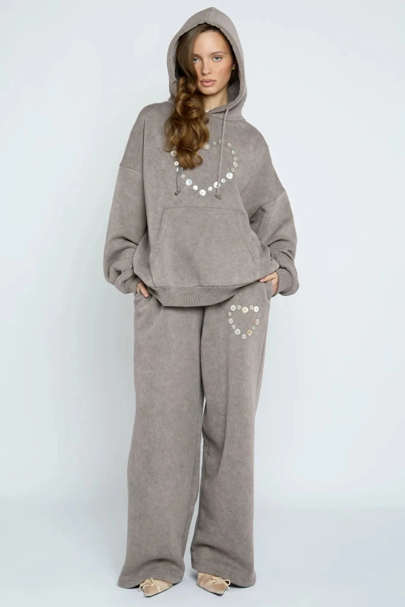 Shop Daisy Street Daisy Street Button Heart Grey Hoodie Hoodie for women – premium loungewear and festival fashion at Spoiled Brat