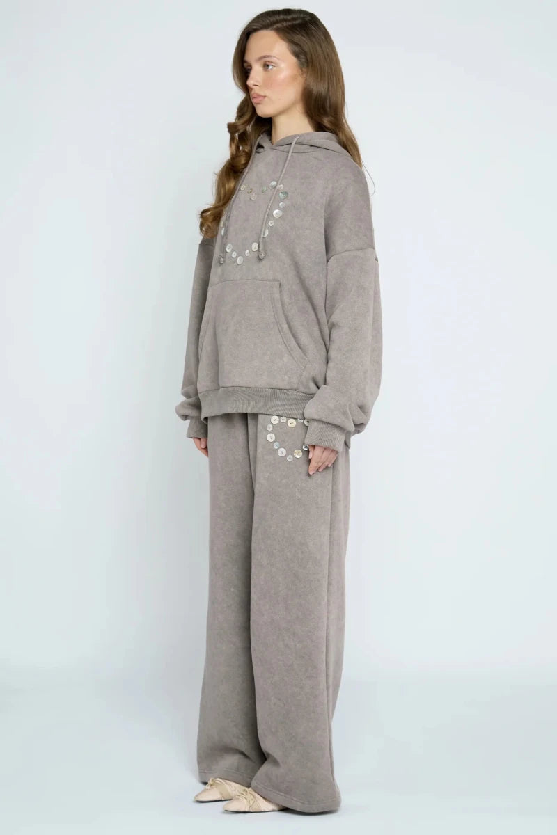 Shop Daisy Street Daisy Street Button Heart Grey Jogger Jogger Bottoms for women – premium loungewear and festival fashion at Spoiled Brat