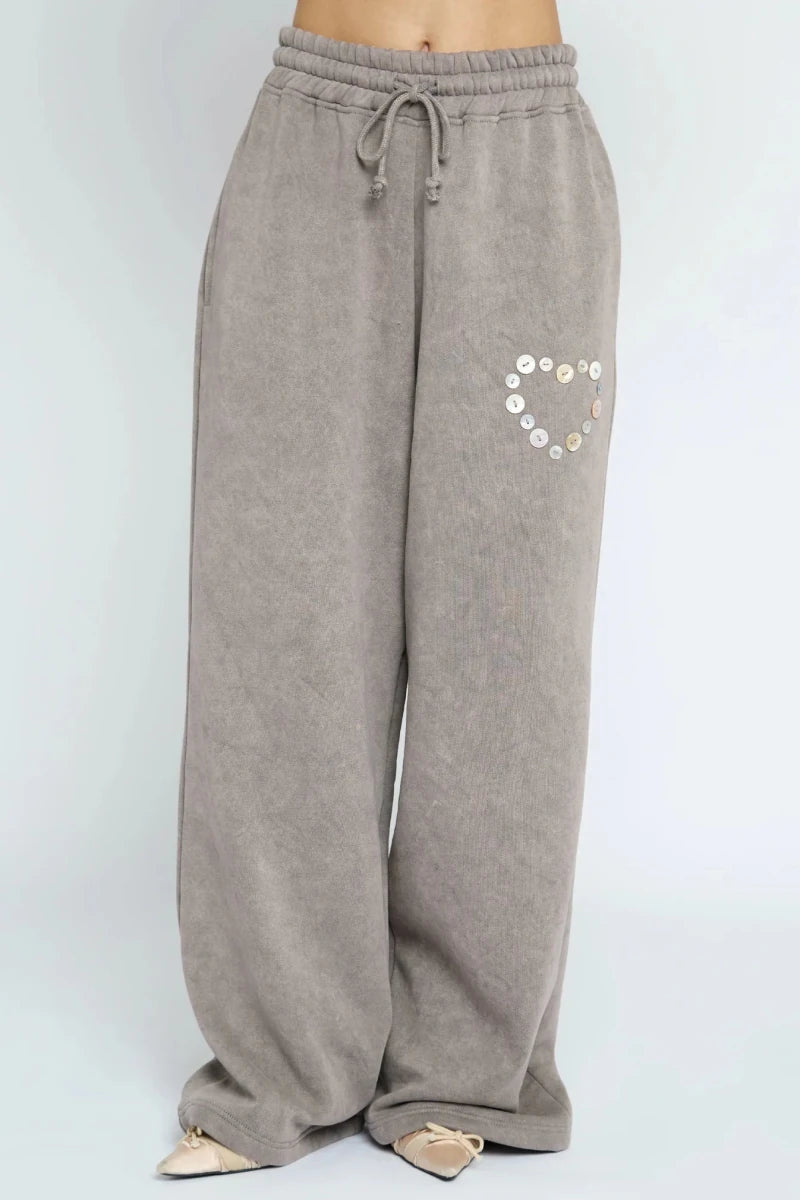 Shop Daisy Street Daisy Street Button Heart Grey Jogger Jogger Bottoms for women – premium loungewear and festival fashion at Spoiled Brat