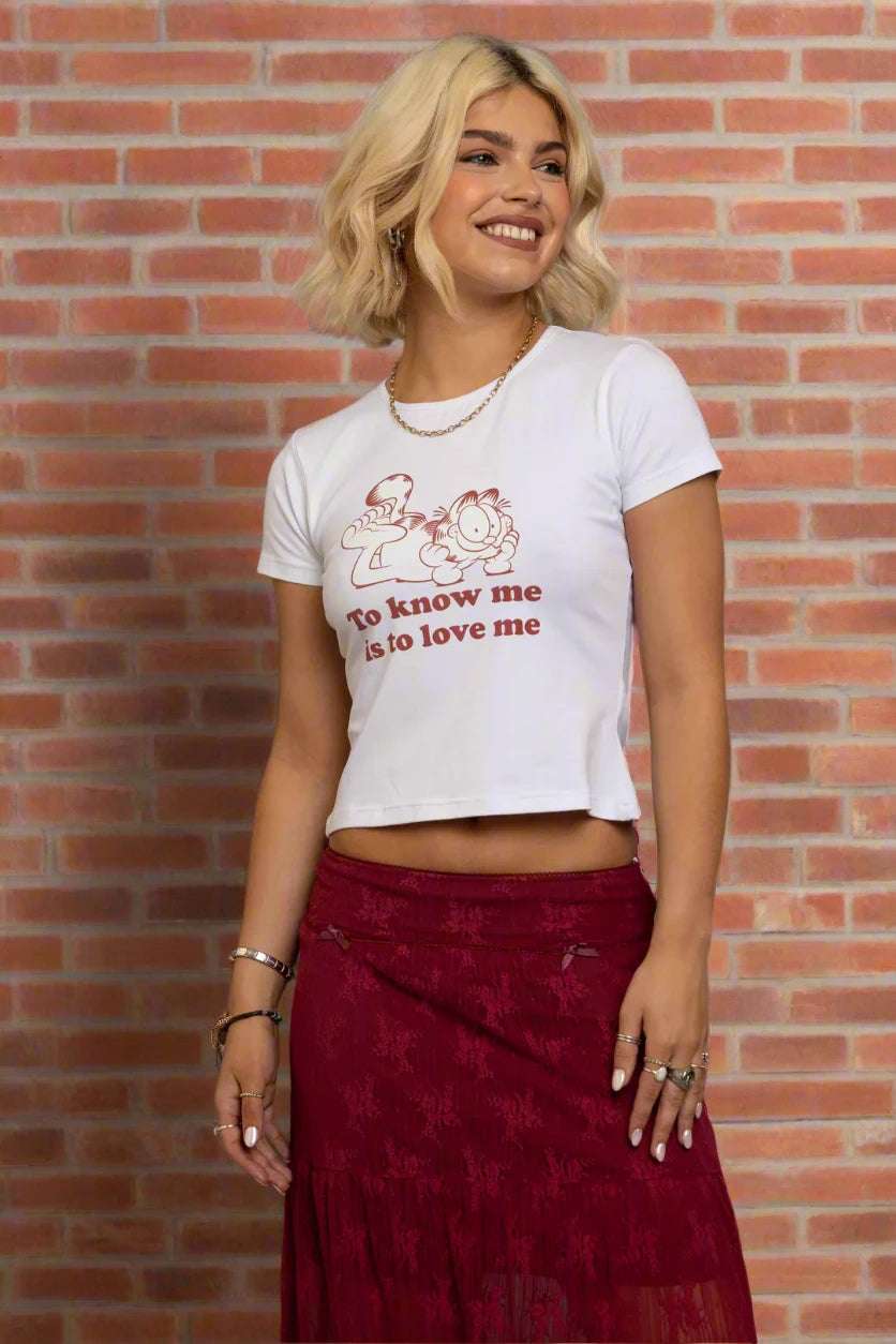 Shop Daisy Street Daisy Street Garfield To Know Me Baby Tee T-Shirts for women – premium loungewear and festival fashion at Spoiled Brat