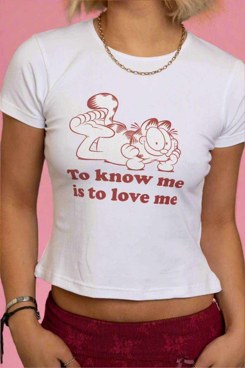 Shop Daisy Street Daisy Street Garfield To Know Me Baby Tee T-Shirts for women – premium loungewear and festival fashion at Spoiled Brat