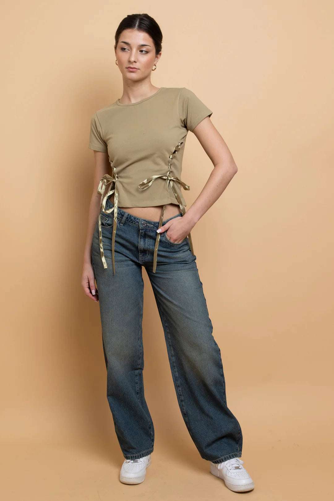 Daisy Street Lace Up Detail Baby Tee - Spoiled Brat