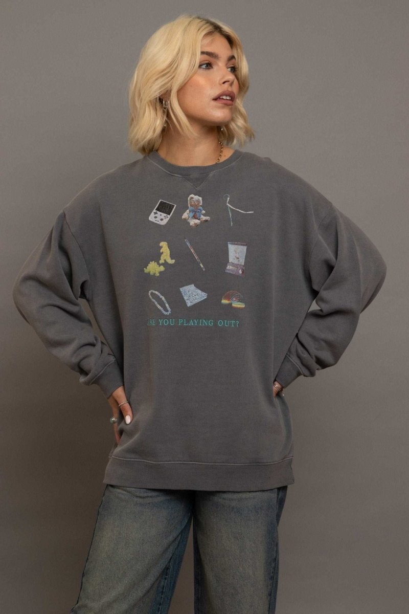 Shop Daisy Street Daisy Street Playing Out Oversized Sweatshirt Sweater for women – premium loungewear and festival fashion at Spoiled Brat