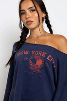 Shop Daisy Street Daisy Street Slashed Neck NYC Sweater Sweater for women – premium loungewear and festival fashion at Spoiled Brat