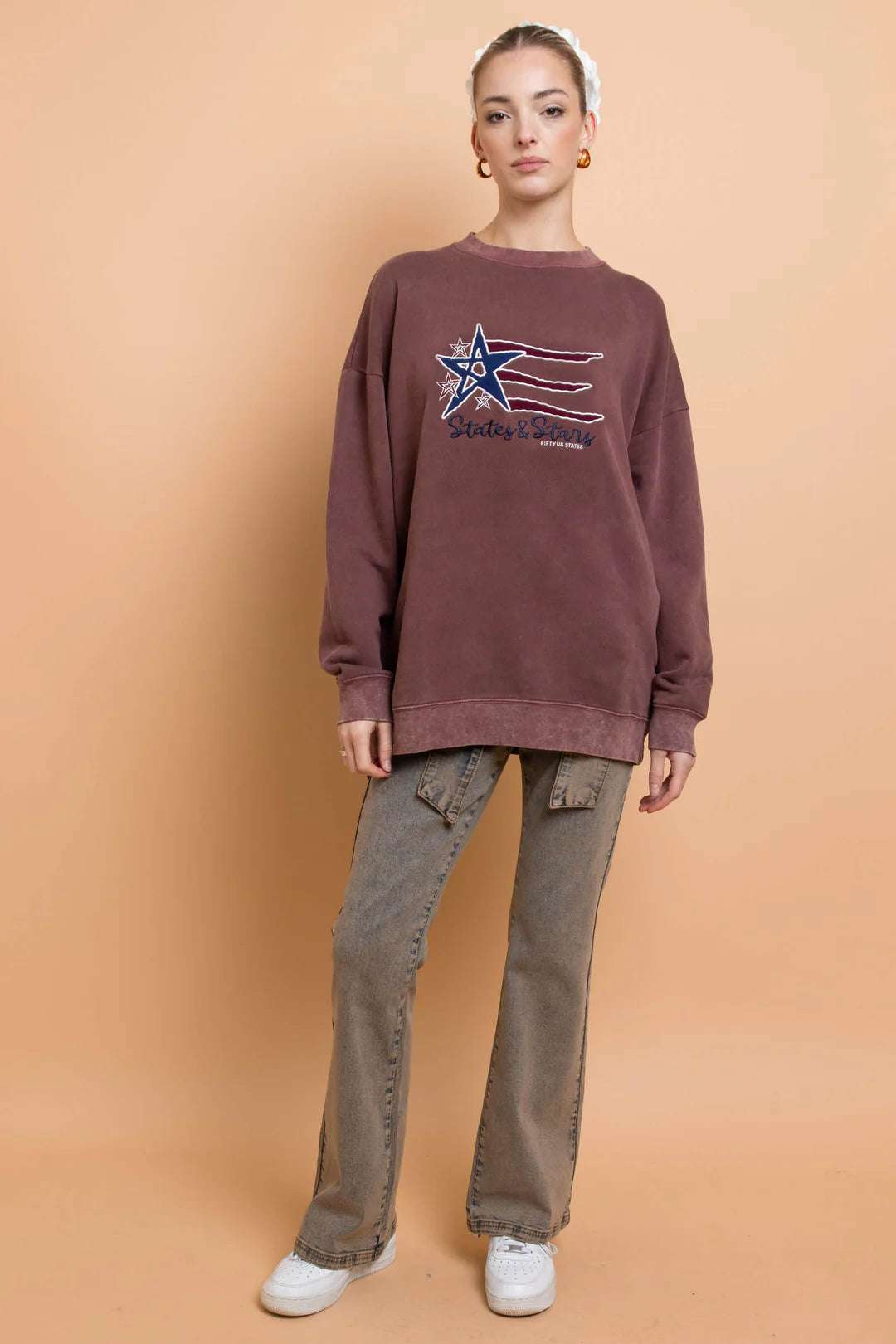 Daisy Street States and Stars Vintage Sweater by Daisy Street – Sweater – Maroon | Spoiled Brat UK
