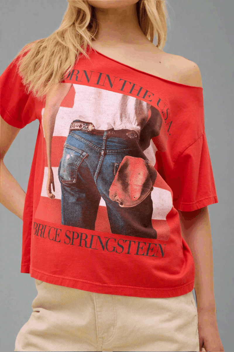 Shop Daydreamer LA Daydreamer LA Bruce Springsteen Americana Off The Shoulder Tee as seen on Taylor Swift T-Shirt for women – premium loungewear and festival fashion at Spoiled Brat