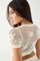 Shop Frankies Bikinis Frankies Bikinis Adaline Crochet Cropped Shirt Crop Top for women – premium loungewear and festival fashion at Spoiled Brat