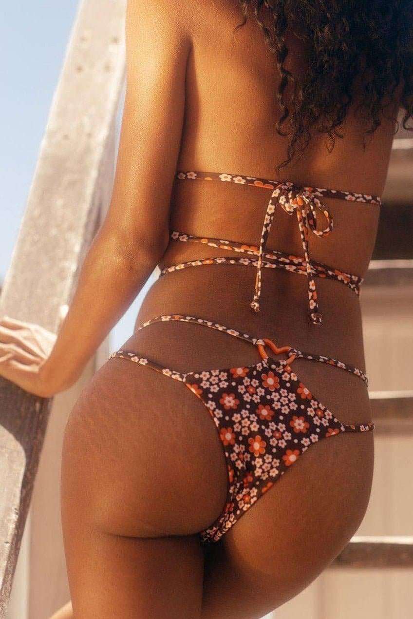 Frankies Bikinis Kailyn Floral String Bikini Bottom in Brown Buttercup Bikini Bottoms by Frankies Bikinis as seen on celebrities