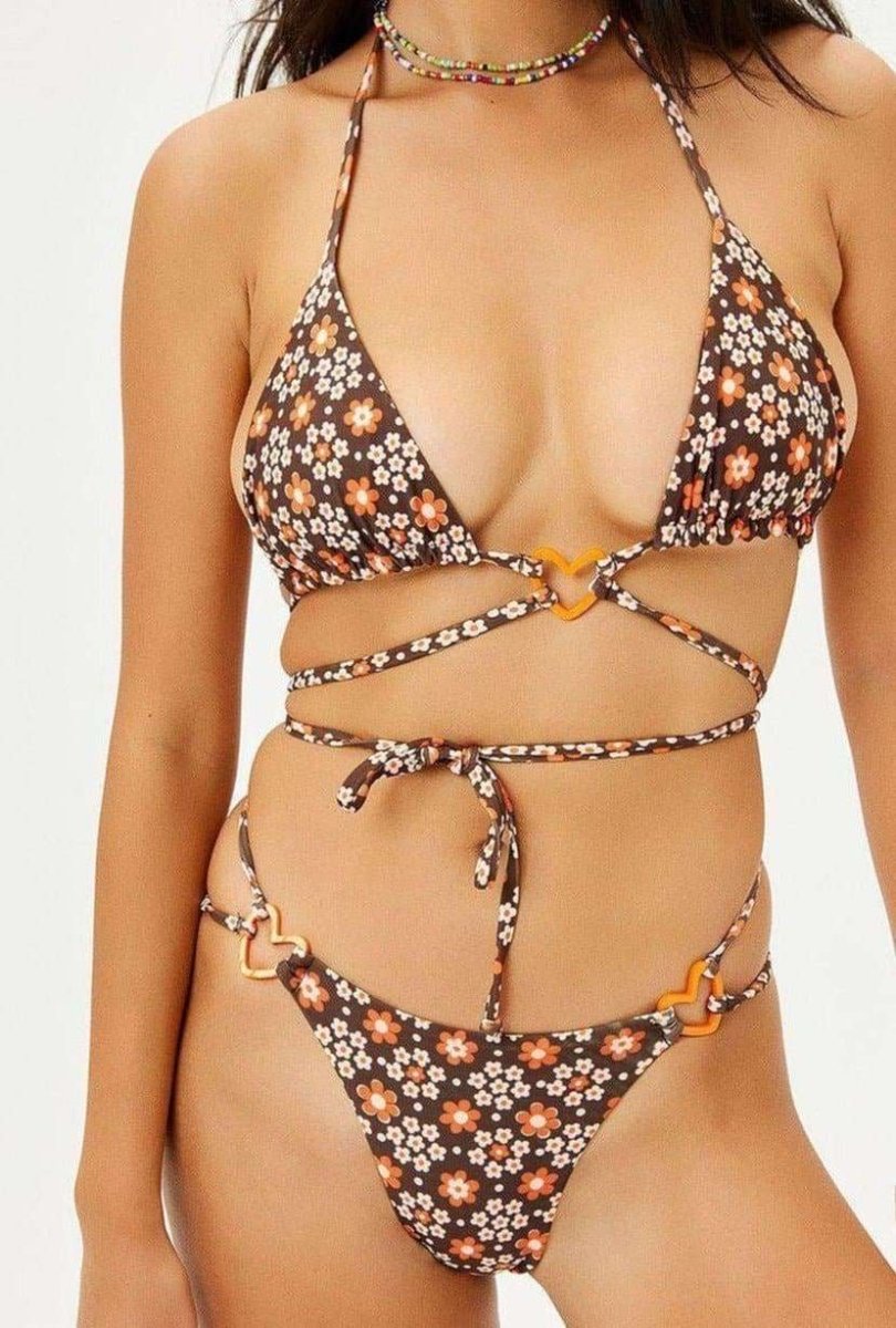 Shop Frankies Bikinis Frankies Bikinis Kailyn Floral String Bikini Bottom in Brown Buttercup Bikini Bottoms for women – premium loungewear and festival fashion at Spoiled Brat