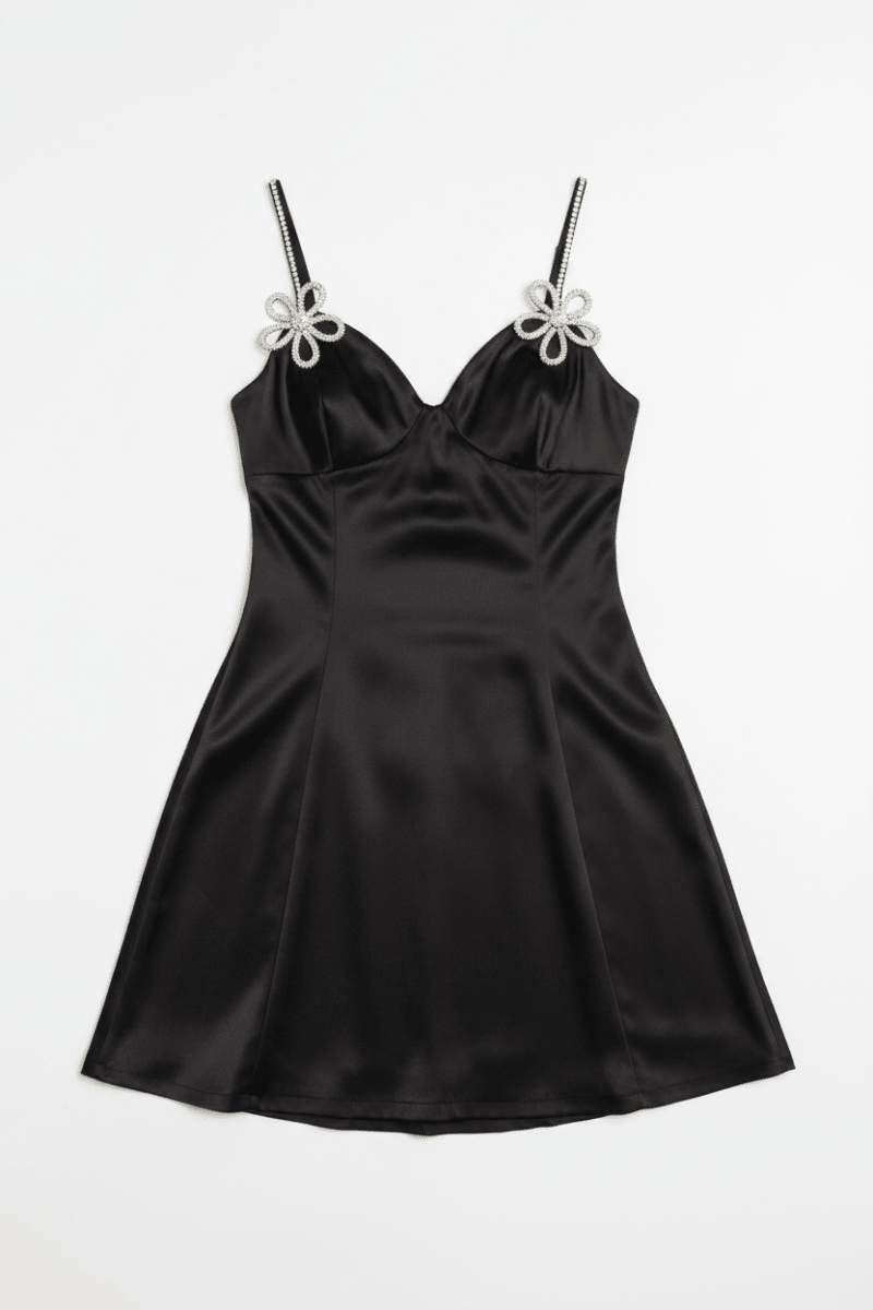Shop Glamorous Glamorous Black Rhinestone - Flower Corset Mini - Dress Evening Dress for women – premium loungewear and festival fashion at Spoiled Brat