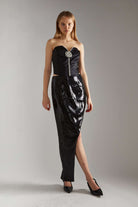 Shop Glamorous Glamorous Black - Satin Rhinestone - Flower Strapless Top Corset for women – premium loungewear and festival fashion at Spoiled Brat