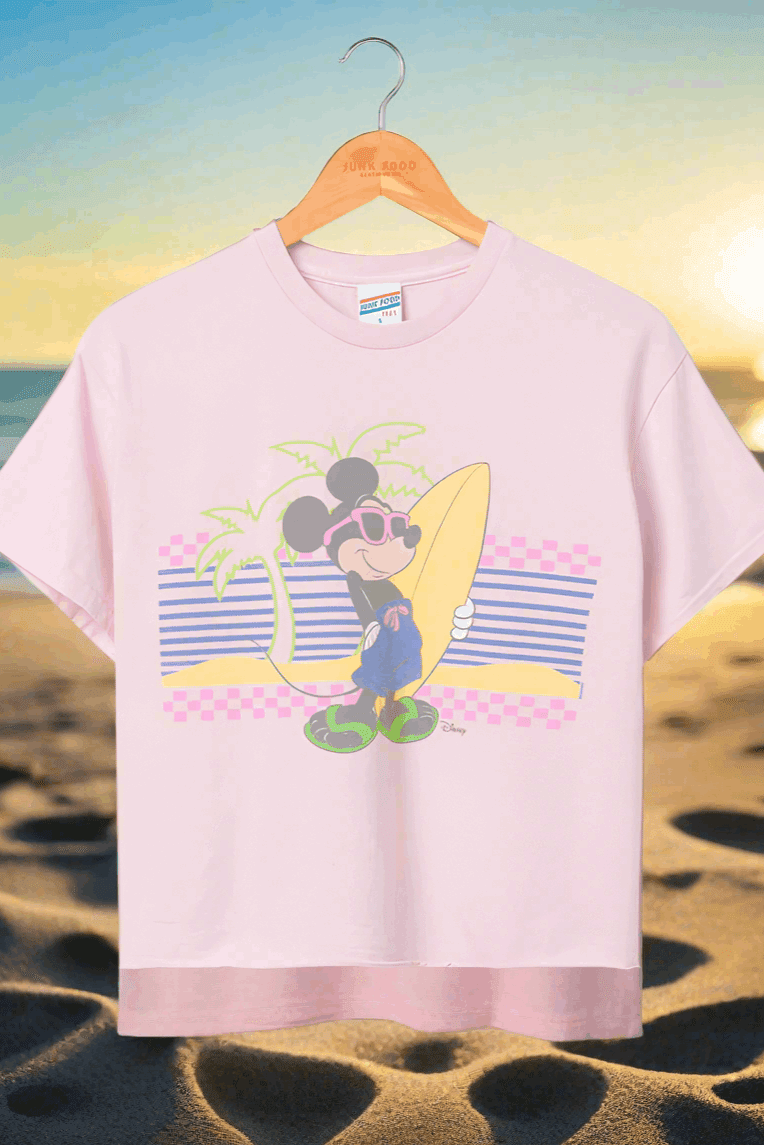 Shop Junk Food Junk Food Mickey Surf Flea Market Crop Top T-Shirt for women – premium loungewear and festival fashion at Spoiled Brat