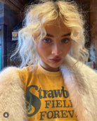 Shop Junk Food Junk Food Strawberry Fields The Beatles T-Shirt as seen on Sabrina Carpenter T-Shirt for women – premium loungewear and festival fashion at Spoiled Brat