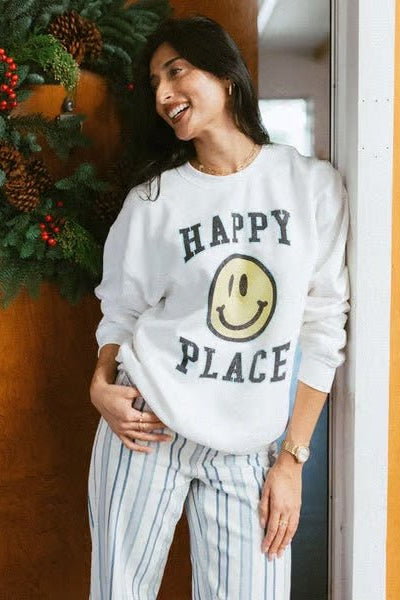 Shop Junk Food Junk Food Womens Happy Place Flea Market Fleece Sweater T-Shirt for women – premium loungewear and festival fashion at Spoiled Brat
