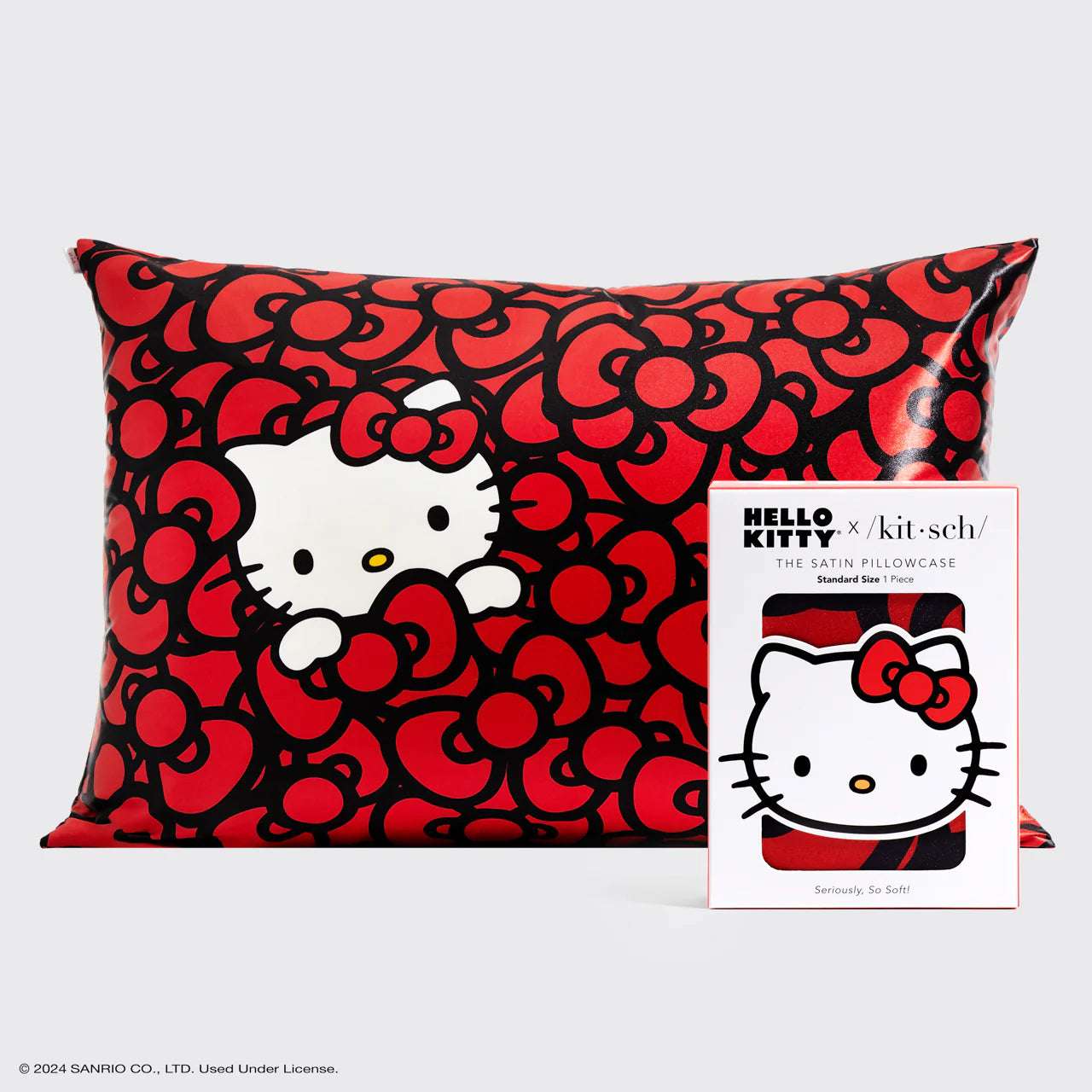 Hello Kitty x Kitsch Satin Pillowcase - Hello Kitty Bathes in a Sea of Bows - Spoiled Brat