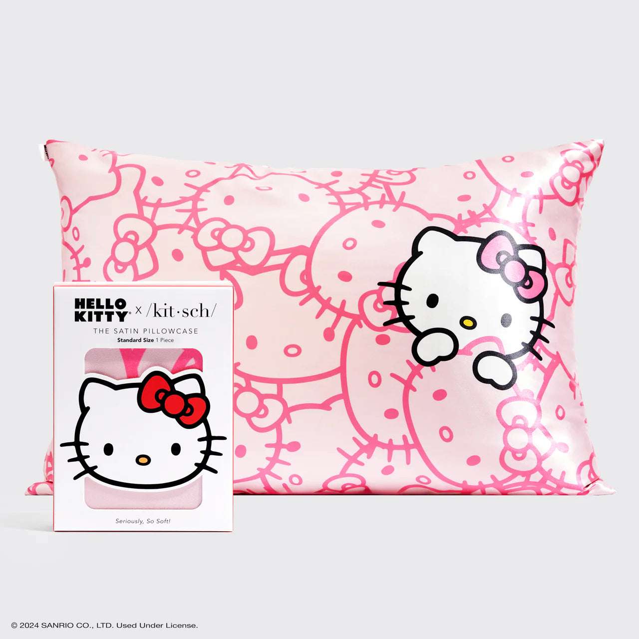 Shop Kitsch Hello Kitty x Kitsch Satin Pillowcase - Pink Hello Kitty Faces Pillow for women – premium loungewear and festival fashion at Spoiled Brat