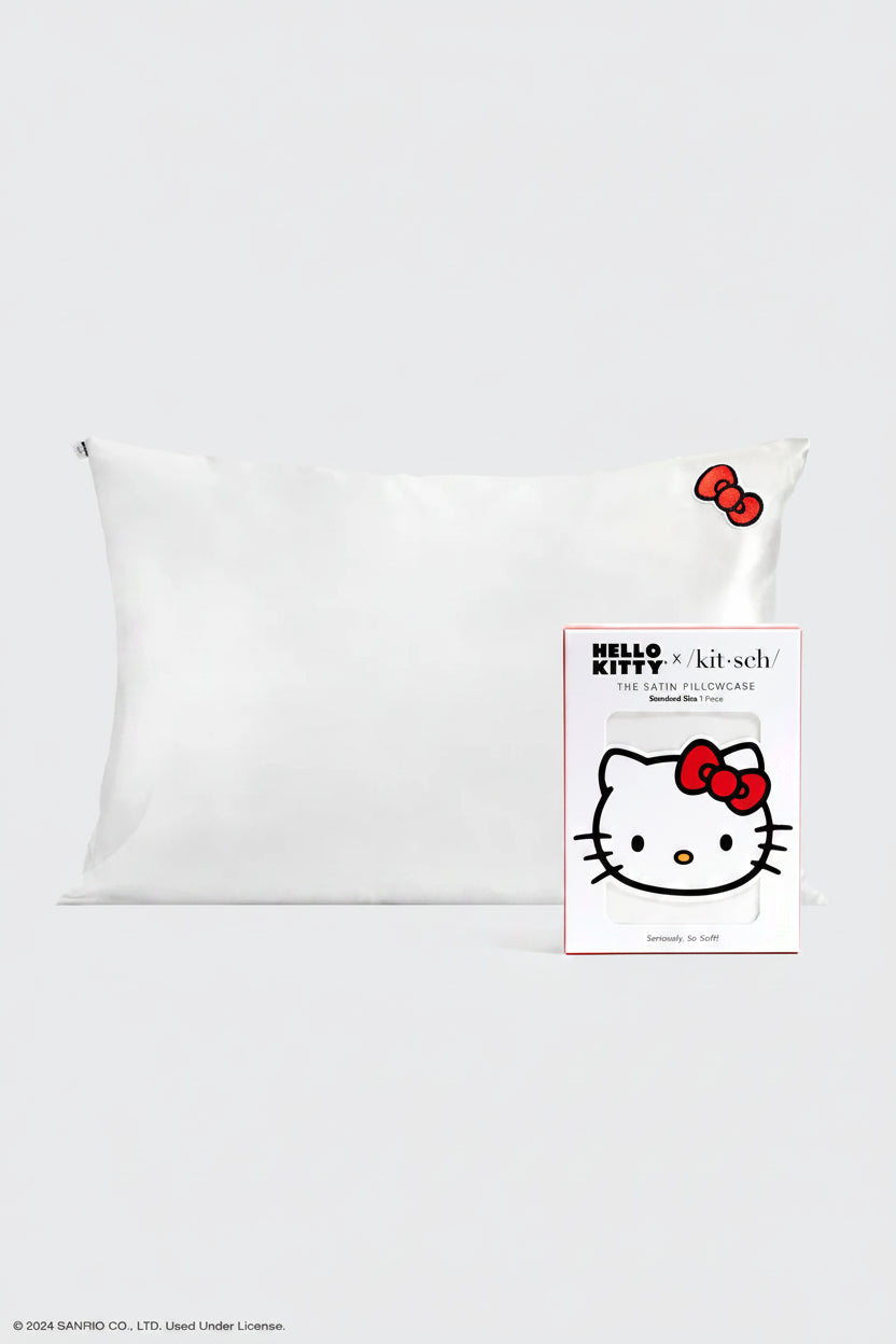 Shop Kitsch Hello Kitty x Kitsch Satin Pillowcase - Solid Ivory Hello Kitty Bow Pillow for women – premium loungewear and festival fashion at Spoiled Brat