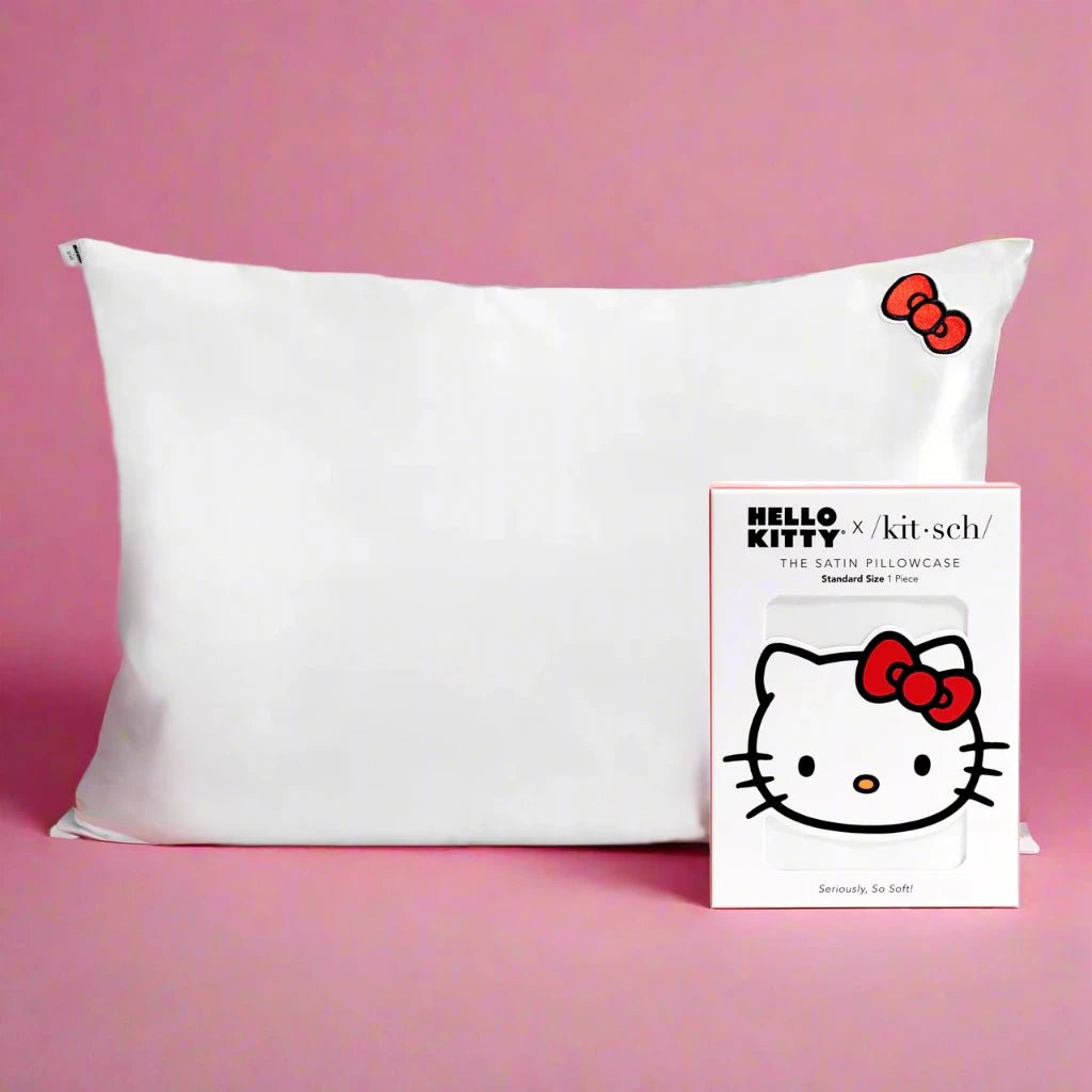 Shop Kitsch Hello Kitty x Kitsch Satin Pillowcase - Solid Ivory Hello Kitty Bow Pillow for women – premium loungewear and festival fashion at Spoiled Brat