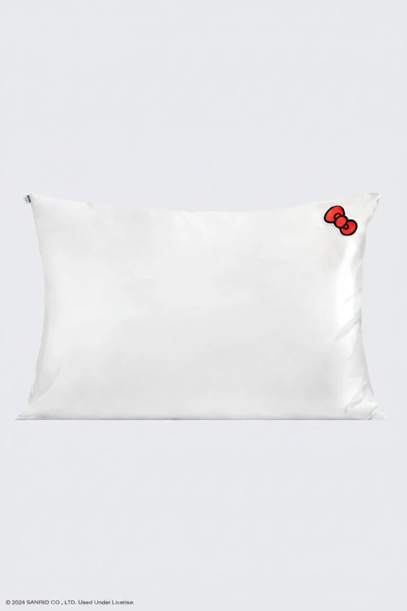 Shop Kitsch Hello Kitty x Kitsch Satin Pillowcase - Solid Ivory Hello Kitty Bow Pillow for women – premium loungewear and festival fashion at Spoiled Brat
