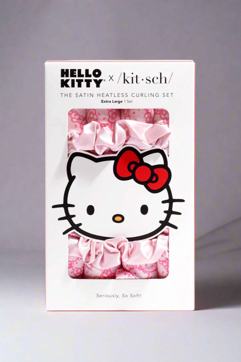 Shop Kitsch Hello Kitty x Kitsch XL Heatless Curling Set - Pink Hello Kitty Faces Hair for women – premium loungewear and festival fashion at Spoiled Brat