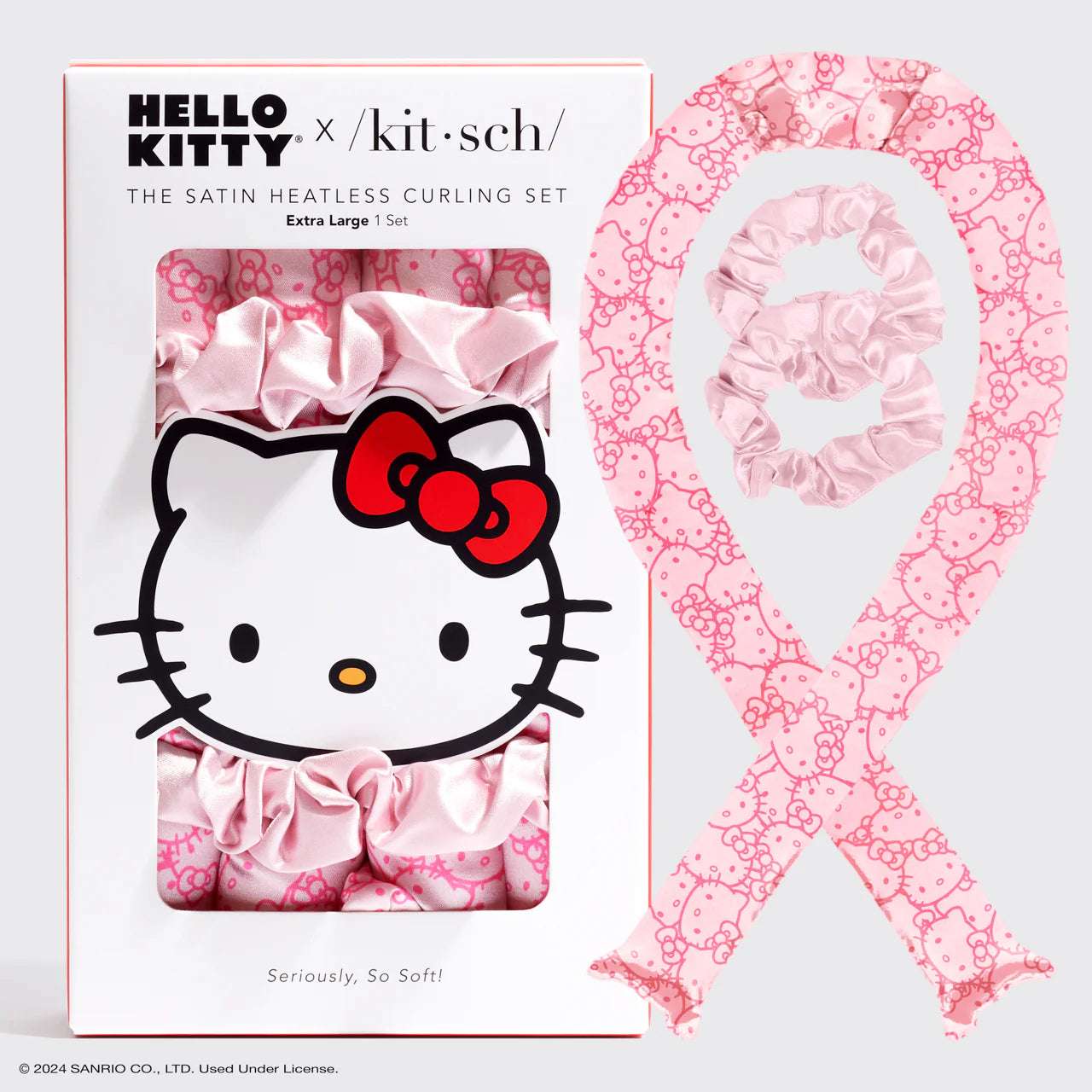 Shop Kitsch Hello Kitty x Kitsch XL Heatless Curling Set - Pink Hello Kitty Faces Hair for women – premium loungewear and festival fashion at Spoiled Brat