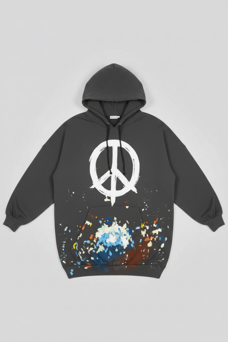 Shop Lauren Moshi Lauren Moshi Desiree Brush Peace Hoodie Dress Hooded Sweatshirt for women – premium loungewear and festival fashion at Spoiled Brat