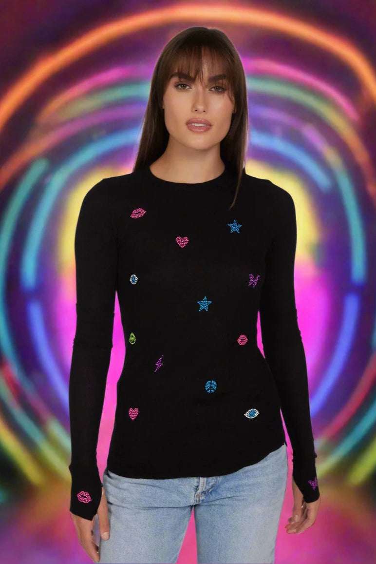 Shop Lauren Moshi Lauren Moshi McKinley Neon Stud Elements Thermal Top Long Sleeved Top for women – premium loungewear and festival fashion at Spoiled Brat