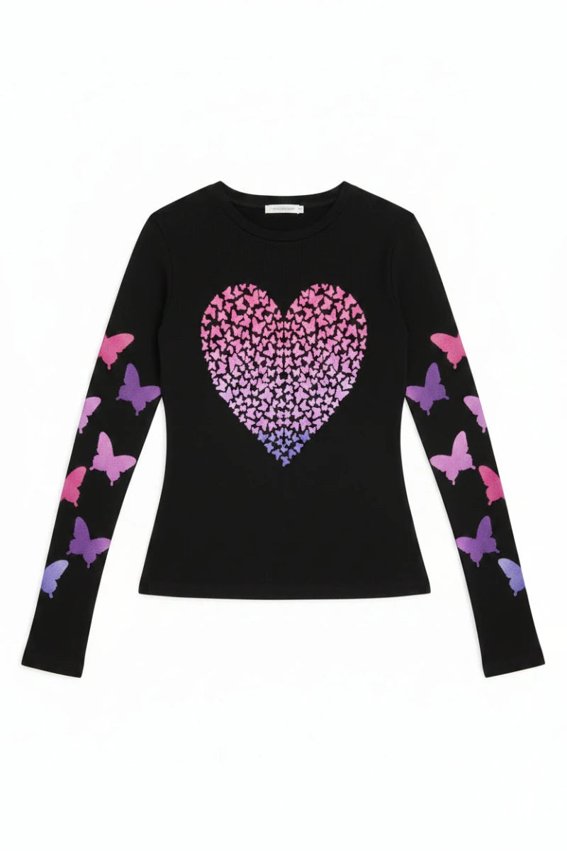 Shop Lauren Moshi Lauren Moshi McKinley Ombre Butterfly Heart Top Long Sleeved Top for women – premium loungewear and festival fashion at Spoiled Brat