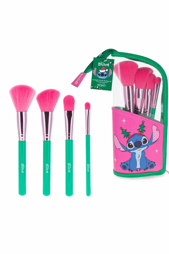 Shop Mad Beauty Disney Stitchmas Cosmetic Brush & Bag Set Makeup Brushes for women – premium loungewear and festival fashion at Spoiled Brat